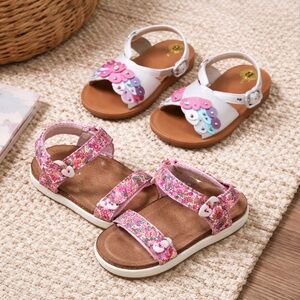 Girls' Pink Sandals Floral Heart‎ Design Size 9 & 10 Lot of 2